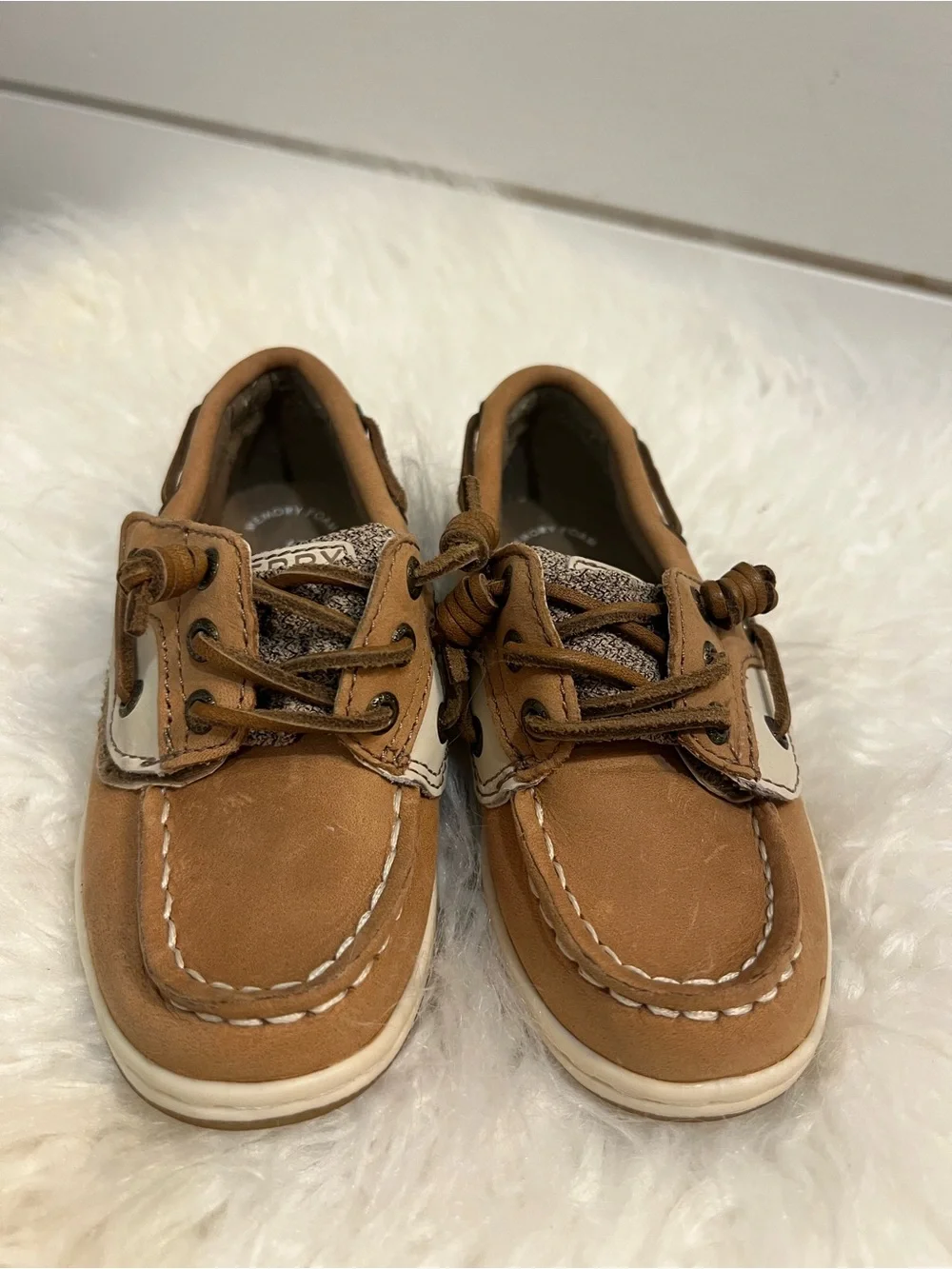 Sperry Boys Kids Toddler Tan Leather & Linen Songfish Boat Shoes Size 8.5 preppy